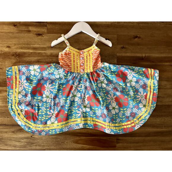 Matilda Jane Hello Lovely! Always Twirling Sleeveless Floral Dress Orange Blue - Picture 5 of 9